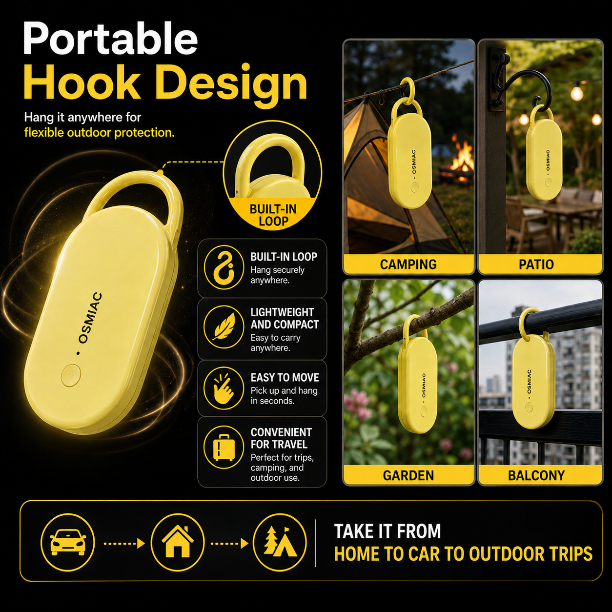 Portable Ultrasonic Pest Repeller with Hanging Hook for Car