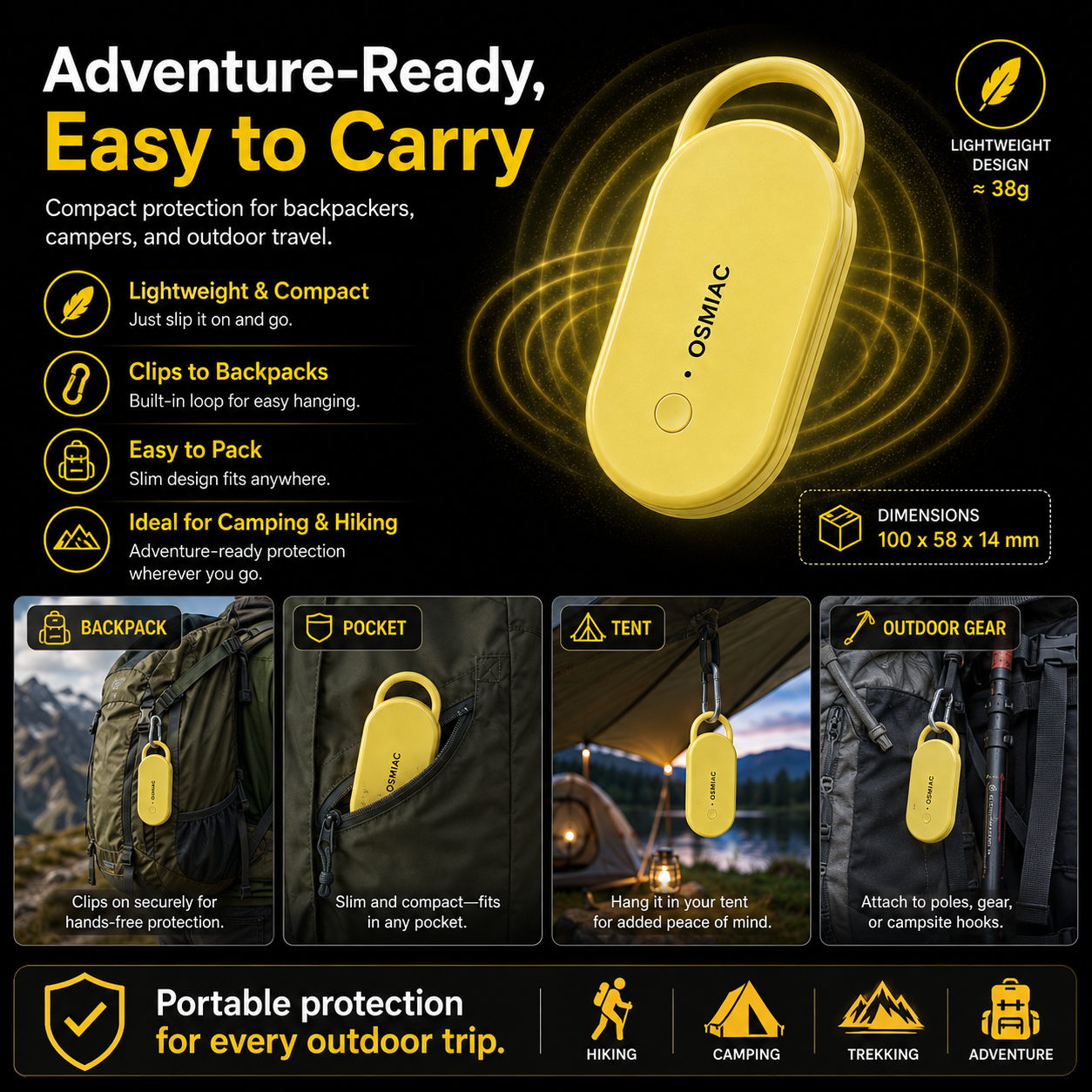 Portable Ultrasonic Pest Repeller with Hanging Hook for Car
