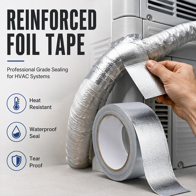 Reinforced Aluminum Foil Tape – Glass Fiber Mesh Heat-Resistant Waterproof Duct Tape for AC Pipes, Roof Sealing, HVAC Insulation, UV-Reflective Weatherproofing, Industrial-Strength Adhesive