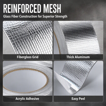 Reinforced Aluminum Foil Tape – Glass Fiber Mesh Heat-Resistant Waterproof Duct Tape for AC Pipes, Roof Sealing, HVAC Insulation, UV-Reflective Weatherproofing, Industrial-Strength Adhesive