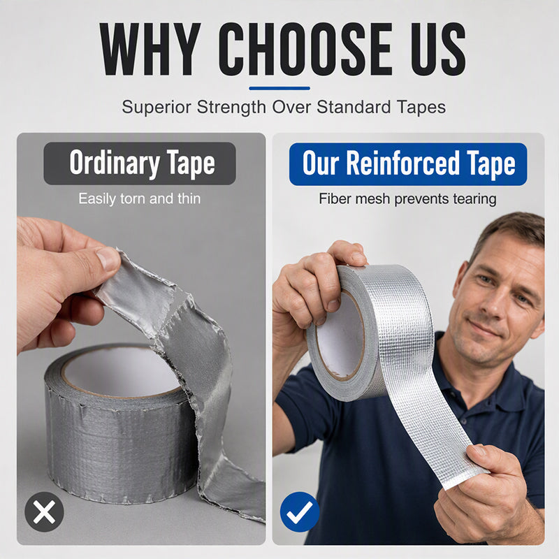 Reinforced Aluminum Foil Tape – Glass Fiber Mesh Heat-Resistant Waterproof Duct Tape for AC Pipes, Roof Sealing, HVAC Insulation, UV-Reflective Weatherproofing, Industrial-Strength Adhesive