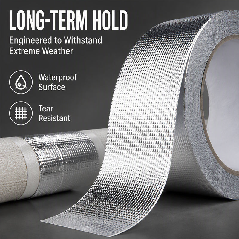 Reinforced Aluminum Foil Tape – Glass Fiber Mesh Heat-Resistant Waterproof Duct Tape for AC Pipes, Roof Sealing, HVAC Insulation, UV-Reflective Weatherproofing, Industrial-Strength Adhesive