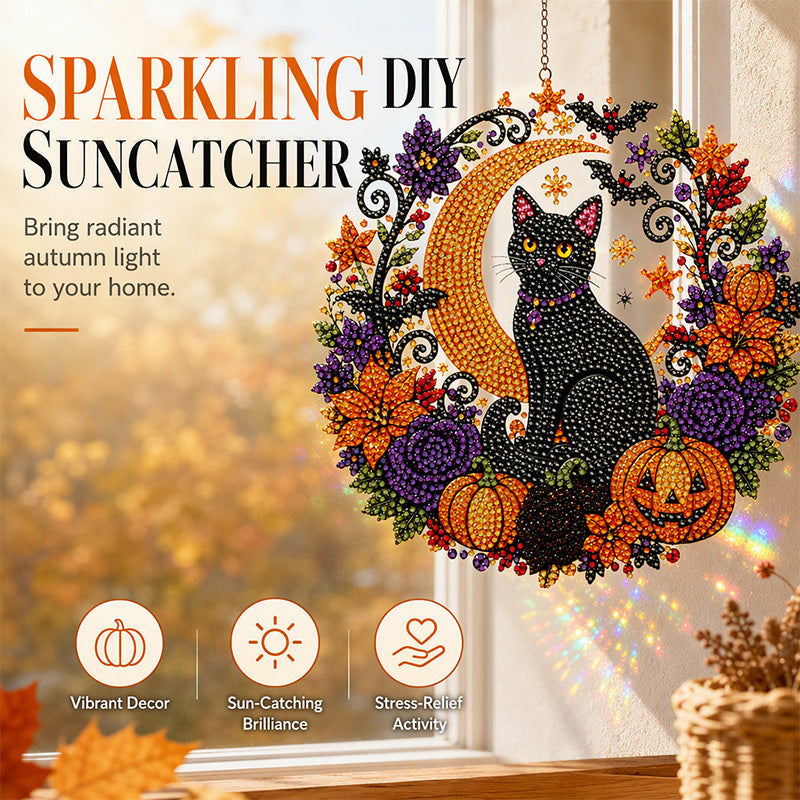 🥳2026 BESTSELLER🥳 Halloween Diamond Hanging Ornament – DIY Suncatcher, High-Gloss Resin – Spooky Cat & Pumpkin – Calming Craft! 🛡️💨