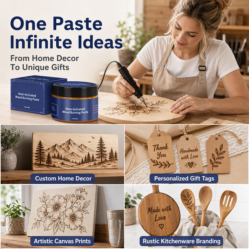 🔥50% OFF! Heat-Activated Wood Burning Paste – DIY Pyrography on Wood, Leather & Canvas with Heat Gun! 🎨✨