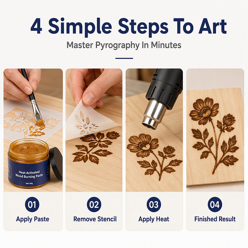 🔥50% OFF! Heat-Activated Wood Burning Paste – DIY Pyrography on Wood, Leather & Canvas with Heat Gun! 🎨✨