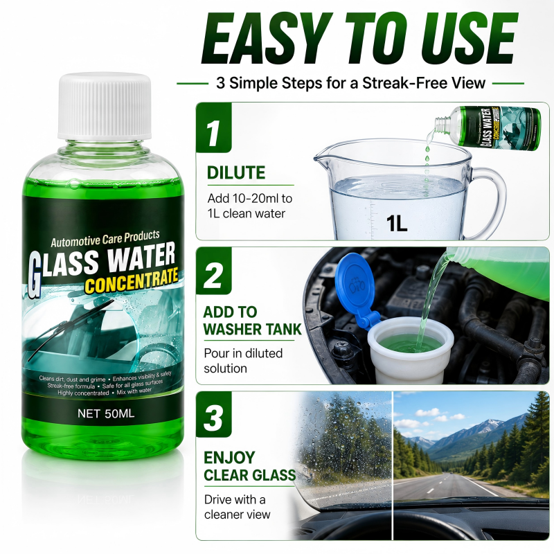 🔥50% OFF! Automotive Glass Water Concentrate – Just Dilute & Pour! Streak-Free Visibility, Fights Bugs & Road Grime! 🚗✨