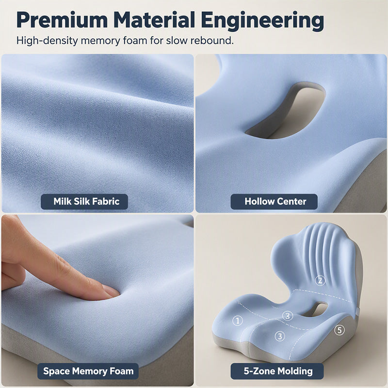 ✨Ergonomic Memory Foam Seat Cushion with Back Support – Stay Comfortable All Day, Perfect for Office, Car & Home