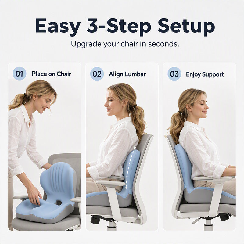 ✨Ergonomic Memory Foam Seat Cushion with Back Support – Stay Comfortable All Day, Perfect for Office, Car & Home