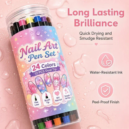 Create Nail Art Instantly! 24-Color Dual-Ended Nail Pens Set