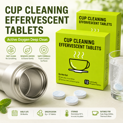 12-Pack Active Oxygen Cup Cleaning Effervescent Tablets