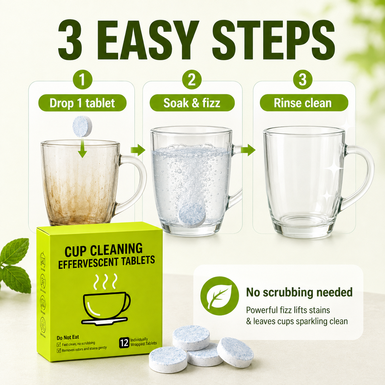 12-Pack Active Oxygen Cup Cleaning Effervescent Tablets