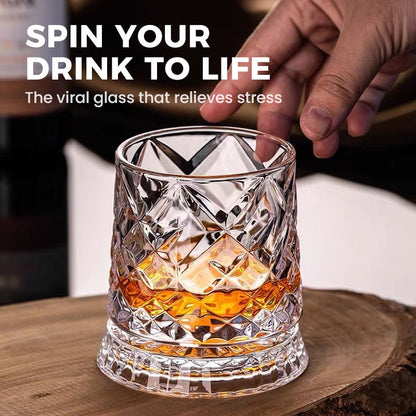 🥃🔥 50% OFF! 360° Rotating Whiskey Glass Tumbler – Smooth Swivel Base, Crystal Clear Glass, Heavy Bottom for Balanced Sipping ✨
