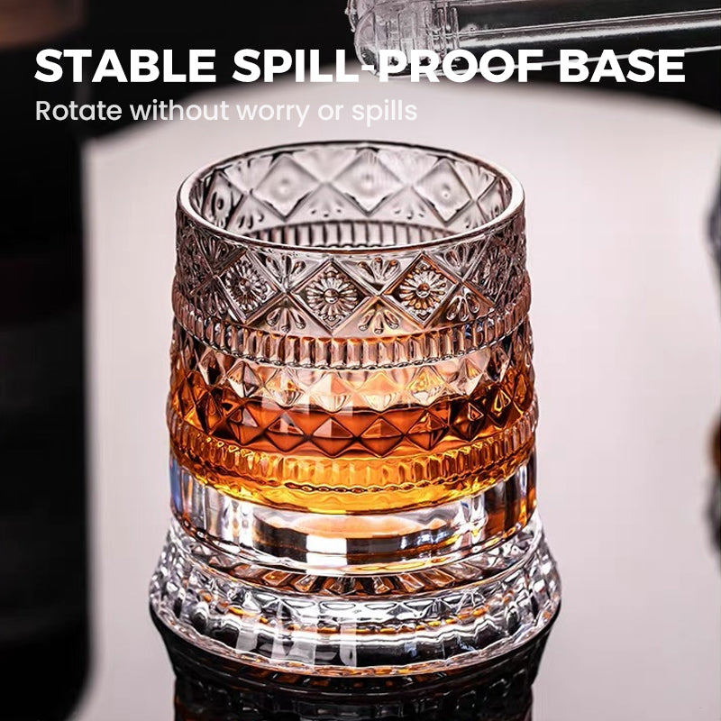 🥃🔥 50% OFF! 360° Rotating Whiskey Glass Tumbler – Smooth Swivel Base, Crystal Clear Glass, Heavy Bottom for Balanced Sipping ✨