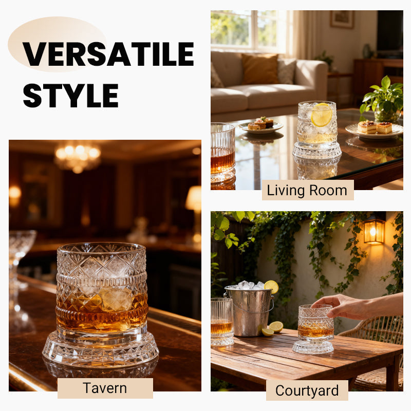 🥃🔥 50% OFF! 360° Rotating Whiskey Glass Tumbler – Smooth Swivel Base, Crystal Clear Glass, Heavy Bottom for Balanced Sipping ✨