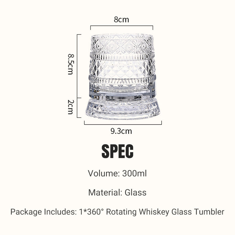 🥃🔥 50% OFF! 360° Rotating Whiskey Glass Tumbler – Smooth Swivel Base, Crystal Clear Glass, Heavy Bottom for Balanced Sipping ✨