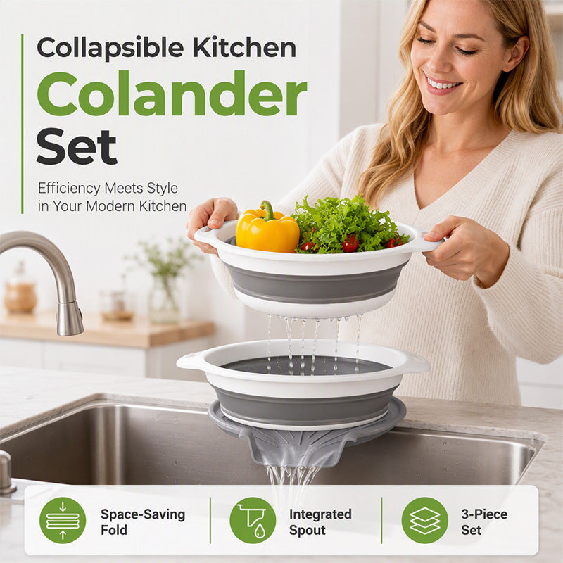 3-Piece Collapsible Colander Set with Draining Base