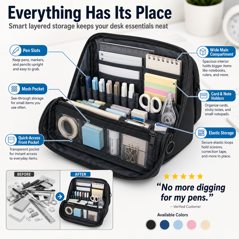 🖊️50% OFF NOW! High Capacity Detachable 9‑Layer Pencil Case‑ Multi‑Compartment Large Stationery Bag with Removable Front Pouch, Portable Durable Pen Pouch for Students School Supplies
