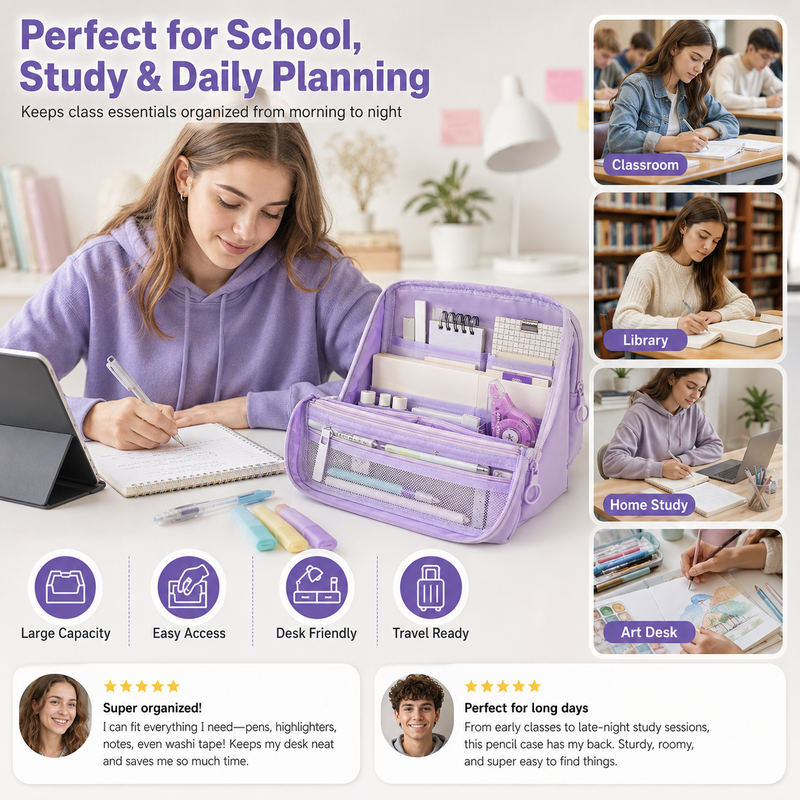 🖊️50% OFF NOW! High Capacity Detachable 9‑Layer Pencil Case‑ Multi‑Compartment Large Stationery Bag with Removable Front Pouch, Portable Durable Pen Pouch for Students School Supplies