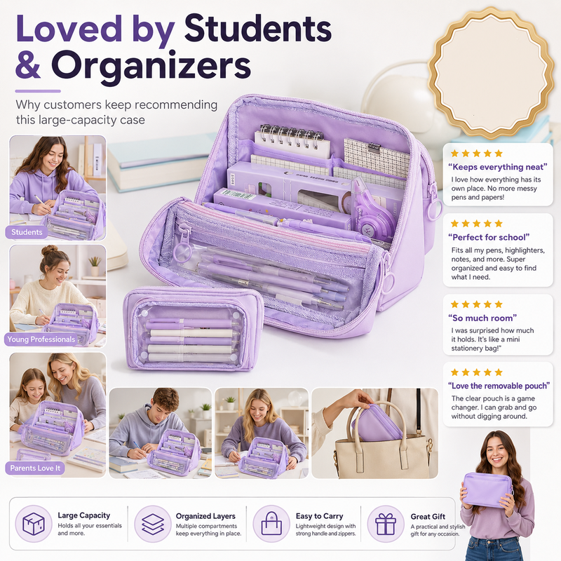 🖊️50% OFF NOW! High Capacity Detachable 9‑Layer Pencil Case‑ Multi‑Compartment Large Stationery Bag with Removable Front Pouch, Portable Durable Pen Pouch for Students School Supplies