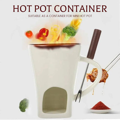 🍫🎄50% OFF NOW! Ceramic Chocolate Fondue Mug – Tealight Melting Cup for Chocolate & Cheese, Portable Dipping Pot for Romantic Date, Family Party & Christmas Gatherin