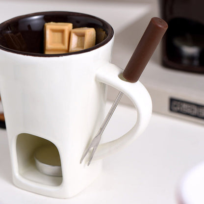 🍫🎄50% OFF NOW! Ceramic Chocolate Fondue Mug – Tealight Melting Cup for Chocolate & Cheese, Portable Dipping Pot for Romantic Date, Family Party & Christmas Gatherin