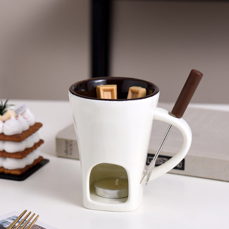 🍫🎄50% OFF NOW! Ceramic Chocolate Fondue Mug – Tealight Melting Cup for Chocolate & Cheese, Portable Dipping Pot for Romantic Date, Family Party & Christmas Gatherin