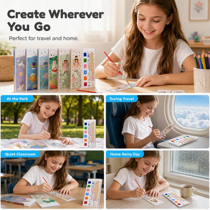 🥳2026 HOT SALE🥳💞50K+ SOLD! 🎨🖌️ Pocket Watercolor Book – built-in pigments, just add water! No messy tubes, no bulky sets. 7 themes: fairy tales, dinosaurs, ocean & more. Tear out masterpieces to share – perfect for car trips & quiet afternoons! 🌟👶