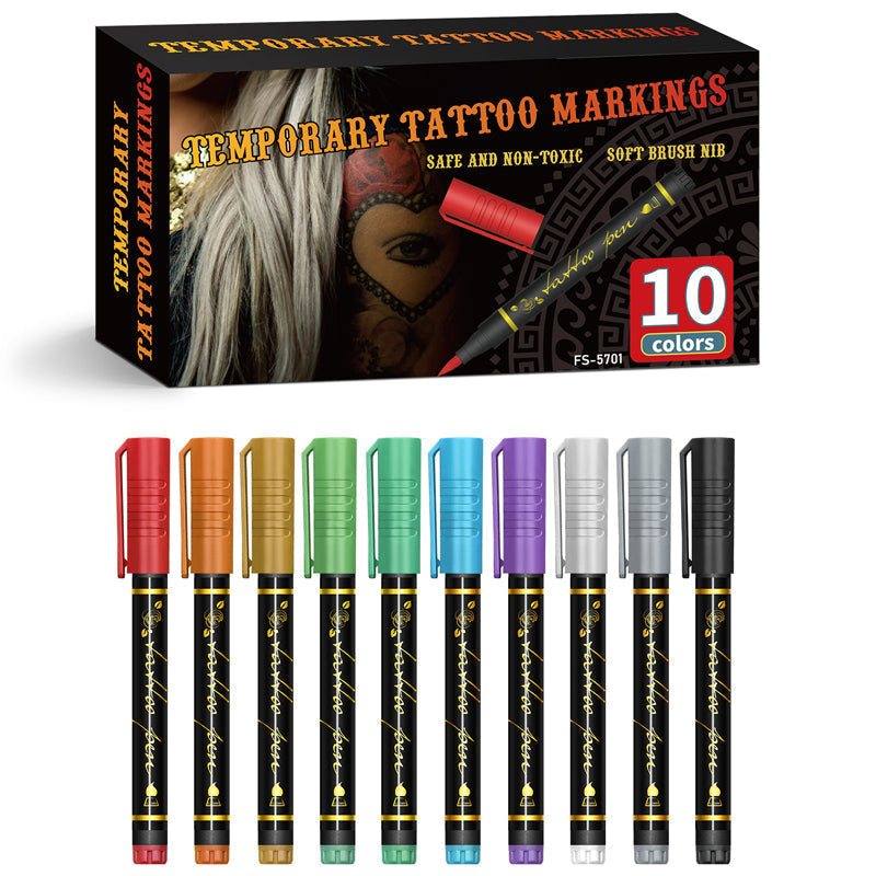 Cosmetic Grade Temporary Tattoo Markers for Skin, 10/15 Vibrant Colors Flexible Brush Tip Pens,, High Detail, Face Makeup Halloween, None Toxic, Office Stationery Writing Tool