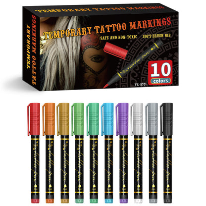 Cosmetic Grade Temporary Tattoo Markers for Skin, 10/15 Vibrant Colors Flexible Brush Tip Pens,, High Detail, Face Makeup Halloween, None Toxic, Office Stationery Writing Tool
