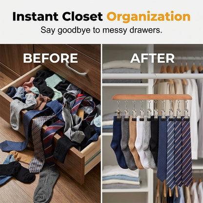 Multi-Clip Wooden Hanger for Closet Organization