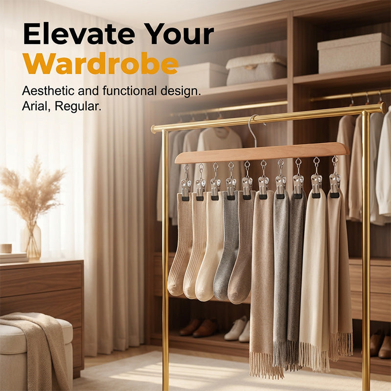 Multi-Clip Wooden Hanger for Closet Organization