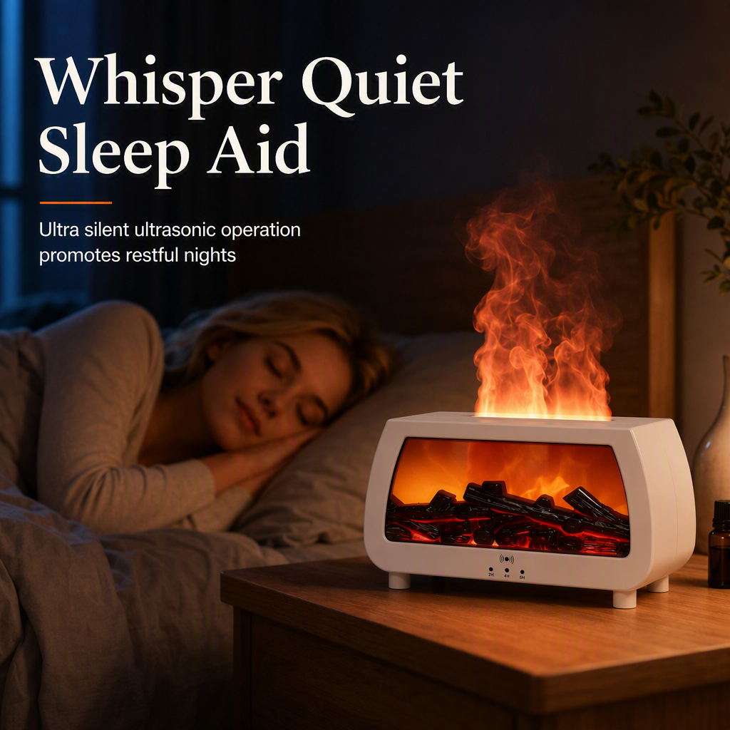 🔥 50% OFF NOW! 💨 Fireplace Flame Humidifier – Aromatherapy Diffuser, Music Sync Light & Whisper Quiet – For Bedroom, Office & Yoga 🌙