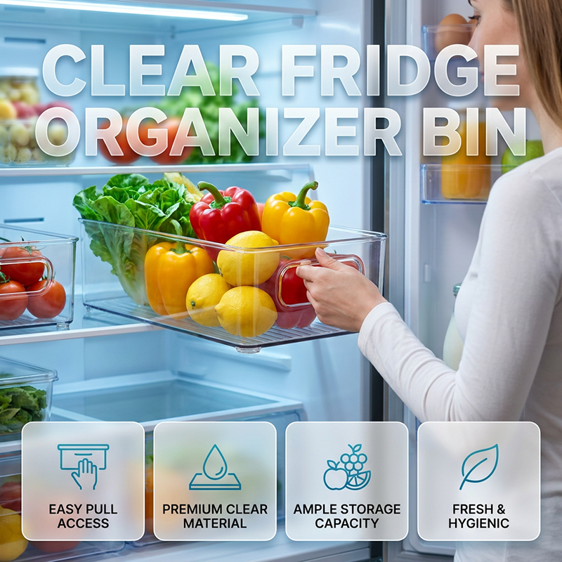 Clear Stackable Refrigerator Organizer Bin with Handles