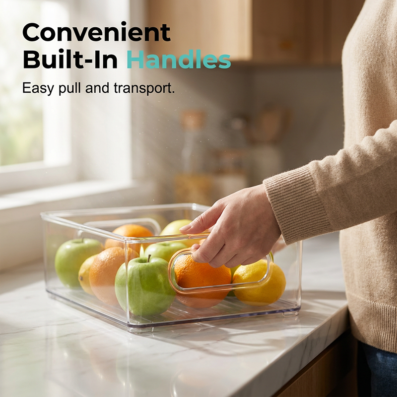 Clear Stackable Refrigerator Organizer Bin with Handles