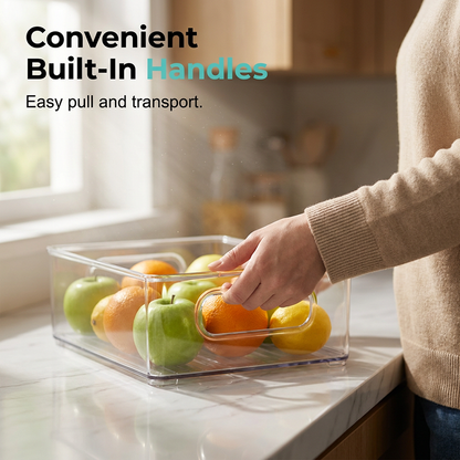 Clear Stackable Refrigerator Organizer Bin with Handles