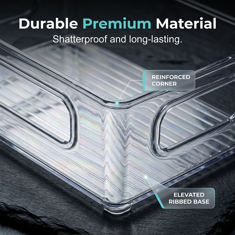 Clear Stackable Refrigerator Organizer Bin with Handles