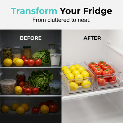 Clear Stackable Refrigerator Organizer Bin with Handles