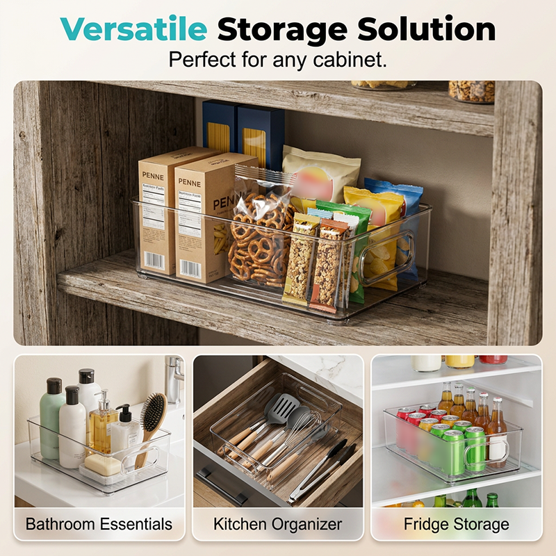 Clear Stackable Refrigerator Organizer Bin with Handles