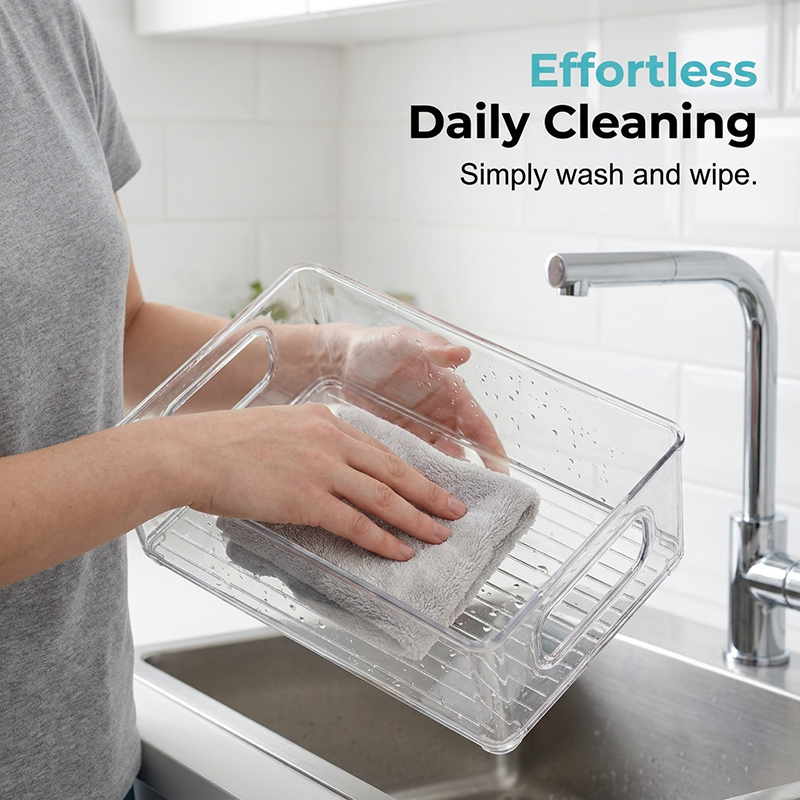 Clear Stackable Refrigerator Organizer Bin with Handles