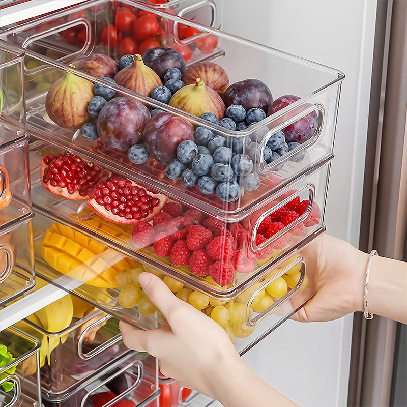 Clear Stackable Refrigerator Organizer Bin with Handles