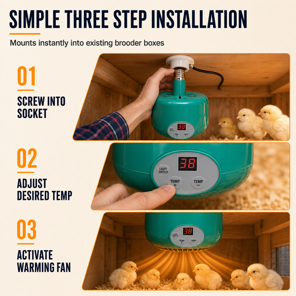 🐣Intelligent Temperature🔥Control Brooder Heater, Adjustable Thermostat Chick Heater for Baby Chicks, Ducklings & Poultry Brooding