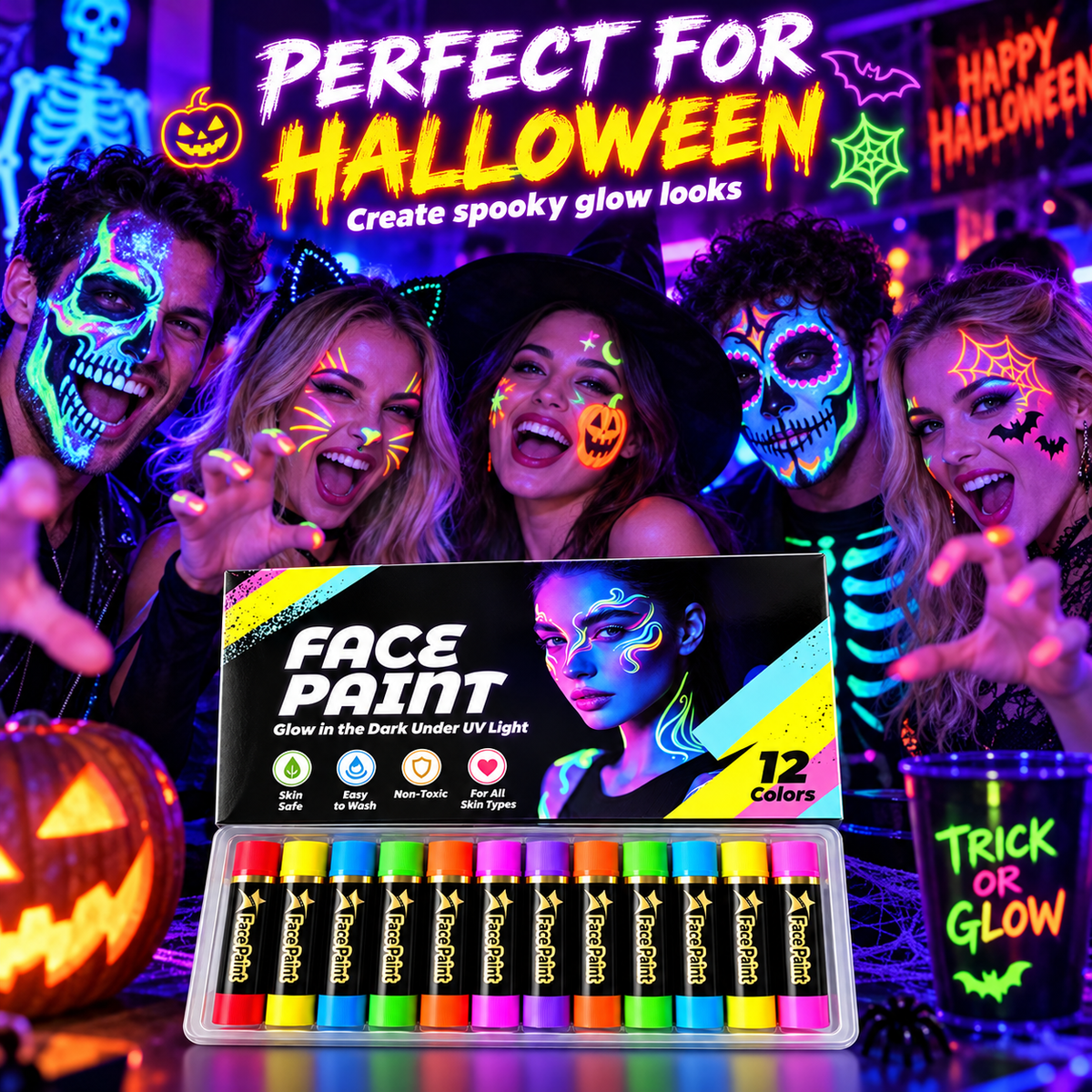 12-Color Face Paint Crayon Set