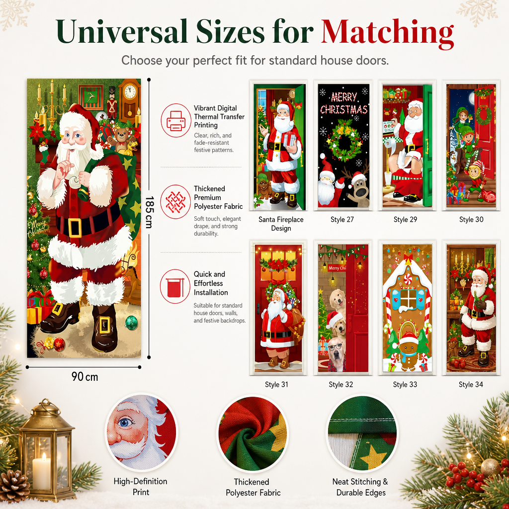 🎄Christmas Door Cover | Festive Holiday Front Door Decor for Xmas Home & Party
