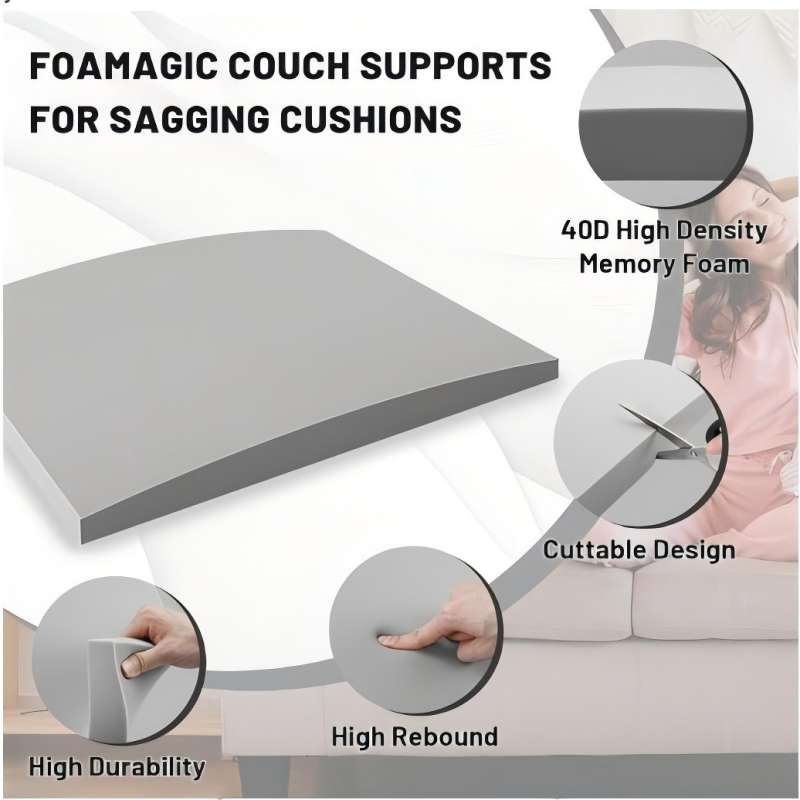 🥳2026 HOT SALE🥳💞50K+ SOLD! 🛋️💪 50% OFF! High-Density Foam Couch Cushion Support – 40D foam firms up sagging seats, arched shape spreads pressure & trims to fit. Revive your sofa! 🛡️✅