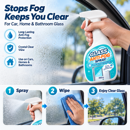 🥳2026 HOT SALE🥳💞50K+ SOLD! 🚗🪟 50% OFF! Glass Anti-Fog Spray – water-based formula prevents foggy build-up, long-lasting clarity, streak-free. For car windshields, mirrors & home windows! ✨💪