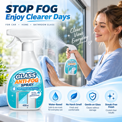 🥳2026 HOT SALE🥳💞50K+ SOLD! 🚗🪟 50% OFF! Glass Anti-Fog Spray – water-based formula prevents foggy build-up, long-lasting clarity, streak-free. For car windshields, mirrors & home windows! ✨💪
