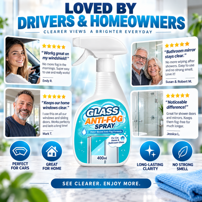 🥳2026 HOT SALE🥳💞50K+ SOLD! 🚗🪟 50% OFF! Glass Anti-Fog Spray – water-based formula prevents foggy build-up, long-lasting clarity, streak-free. For car windshields, mirrors & home windows! ✨💪
