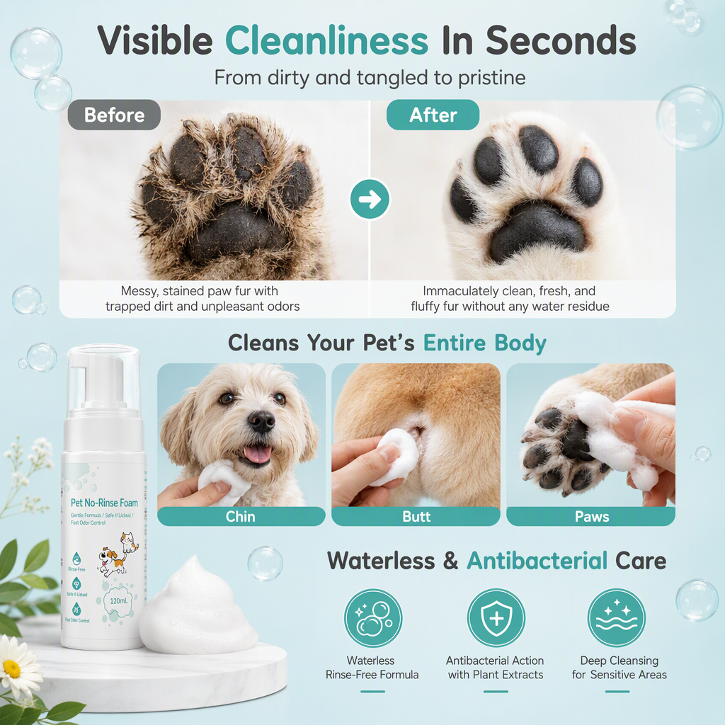 No-Rinse Pet Cleaning Mousse for Cats and Dogs