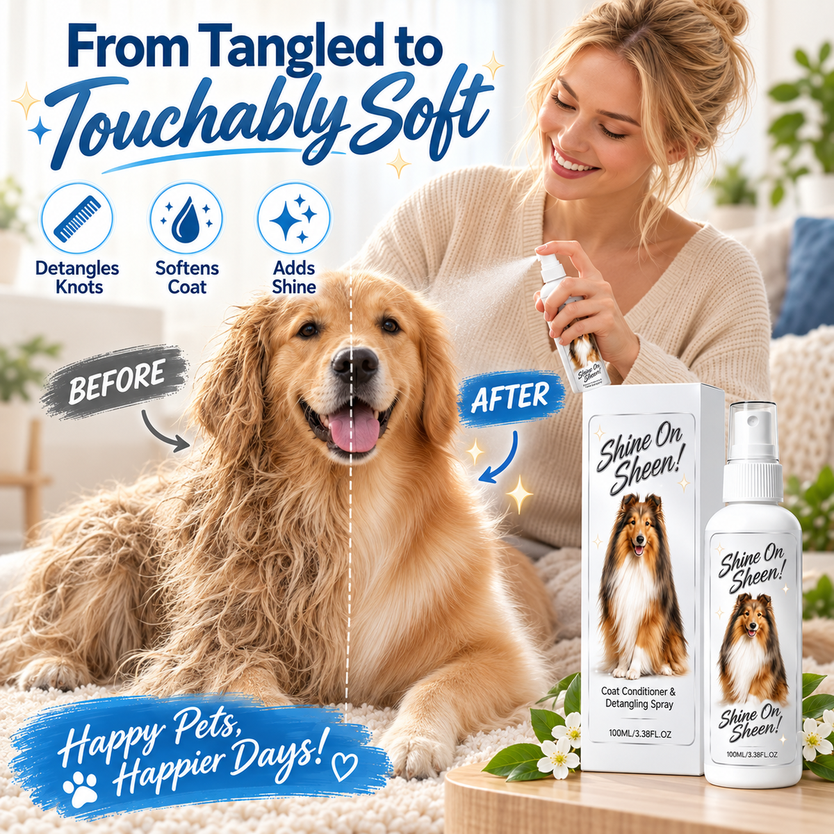 🐾 Pet Coat Detangling and Conditioning Spray