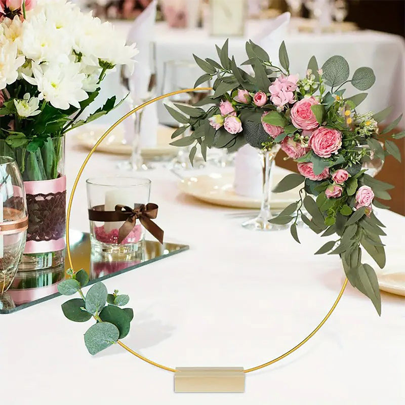 ⏳Limited-time 50% off⏰Gold Metal Floral Hoop Centerpiece with Wooden Stand🌸✨